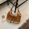Korean Suede Portable Bucket Bag Women's 2025 New Trendy Fashion Plush Bag Versatile Large-capacity Tote Bag