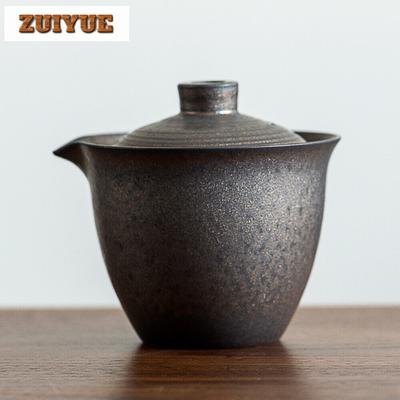 180ML Iron Gilding Hand-Held Pot Old Rock Mud Iron Glaze Kung Fu Tea Set Handmade Coarse Pottery Teapot Tea Bowl Ceramic Gaiwan