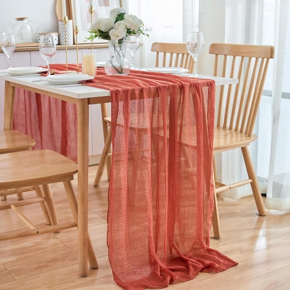 Long Vintage Table Runners Seersucker 300cm Cheesecloth Table Setting Boho Rustic Country Gauze Tablecloth Home