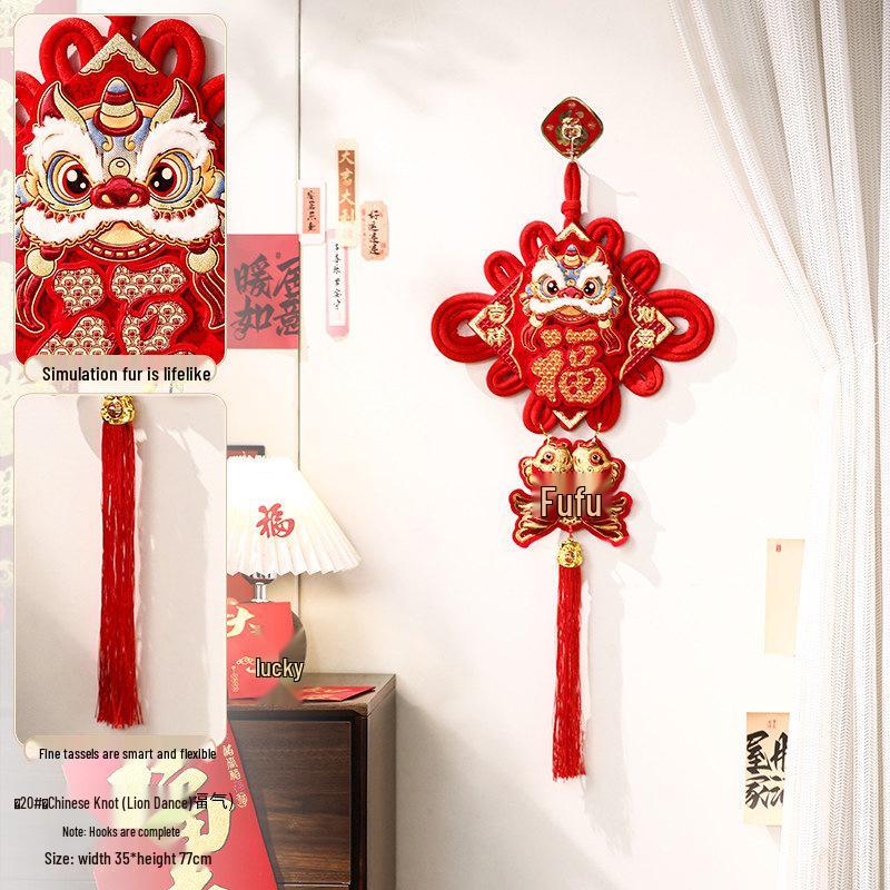 2026 Year of the Horse Fu Character Chinese Knot Pendant - Plush New Year Decoration for Entryway and Living Room