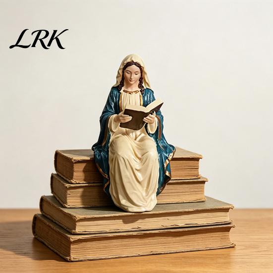 Christelijke Huisdecoratie Jezus en Maagd Maria Lezen Boekenplank Beeldjes, Religieuze Zittende Beelden, Cadeau voor Pastor Kerkleden Hars Plank