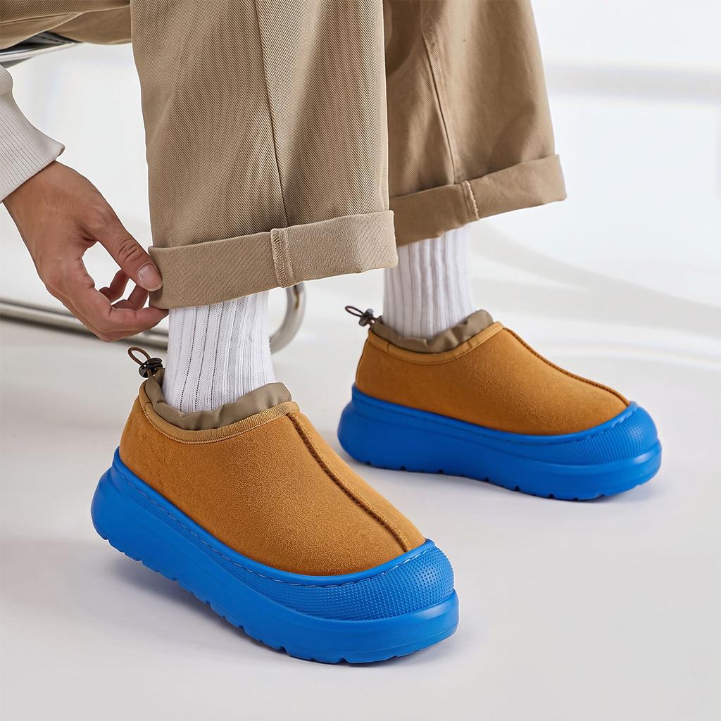 Color matching thick-soled bag head snow slippers for men and women, velvet in autumn and winter to keep warm, lazy people wear bags and cotton shoes