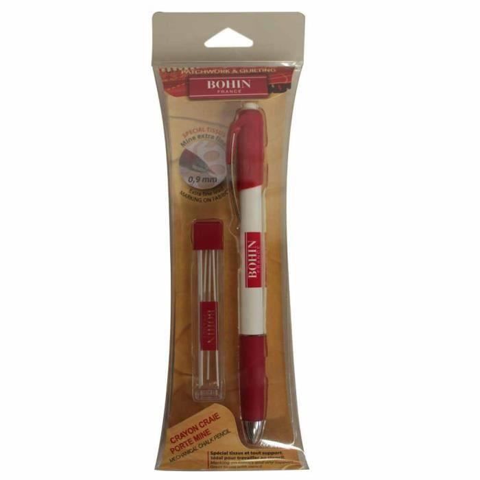 Crayon craie porte mine - BOHIN - 0.9mm - Extra-fine - Effaçable à l'eau - Gomme intégrée