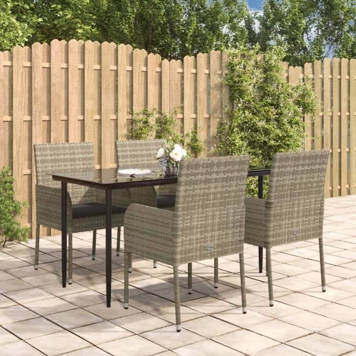 VidaXL Mobilier à dîner de jardin et coussins 5 pcs noir et gris 3185151