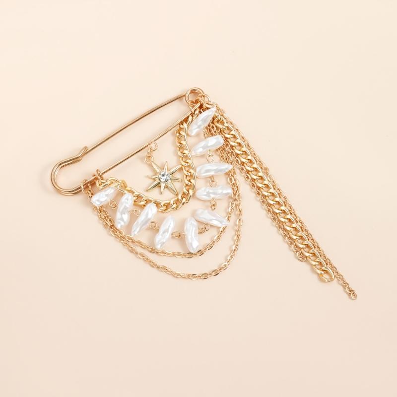 Multi Layer Stylish Eight Pointed Star Tassels Brooch Lightweight Sweater Shawl Clip Alloy Jewelry Accessory