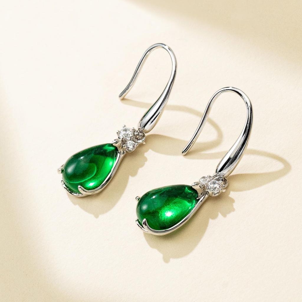 Emerald Earrings Drop May Birthstone Metal Hypoallergenic 925 Silver Hook Earrings Swaying Day Gift for Women FH.bird Women's Mother's