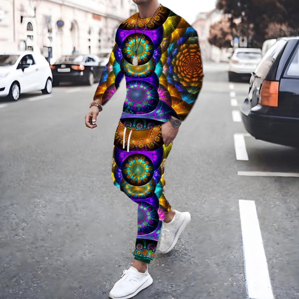 Abstract Vortex Pattern T-Shirts Sets Male 3D Print Unisex Long Sleeve T shirt Pants Suits Casual Men's Clothing 2Pcs Jogger Set