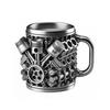 (V6)Personalized Stainless Steel Mug Engine Design Punk-Style Drinking Cup Double-Wall Insulated Cup for Car Enthusiasts