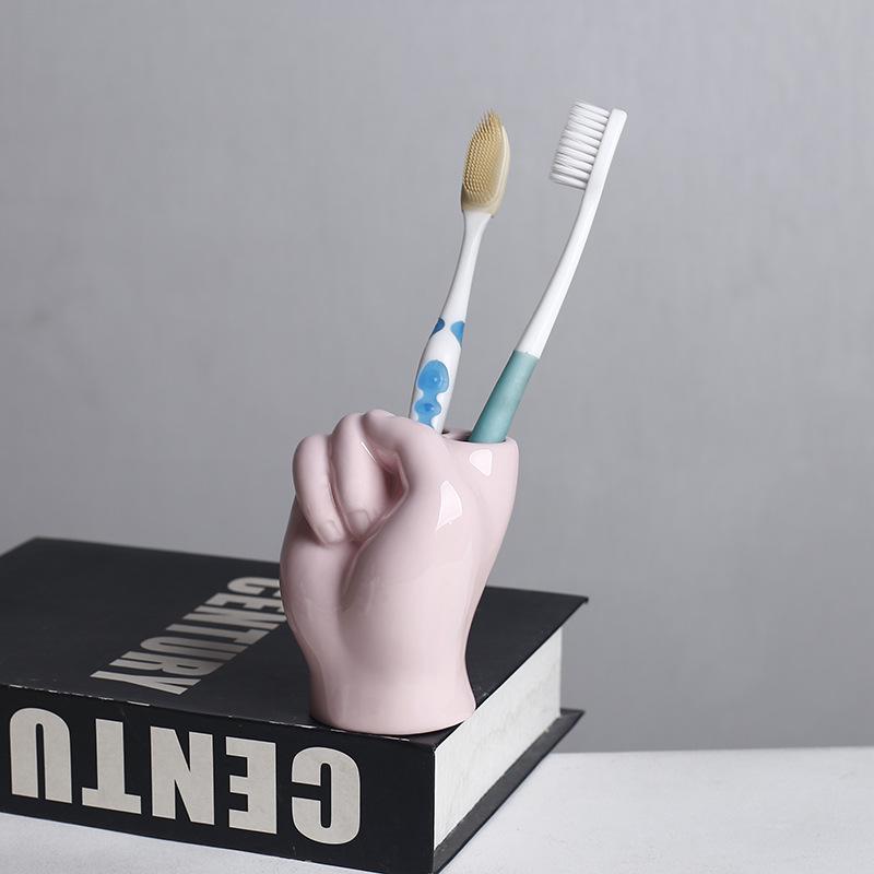 Ceramic Toothbrush Holder - Creative Cute Hand Ornament for Home Décor