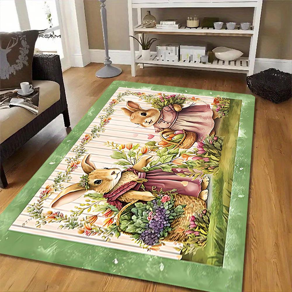 Easter Bunny Decorations Set Decoration,Carpet,Living Room,Bedroom, Non-slip,Square rug
