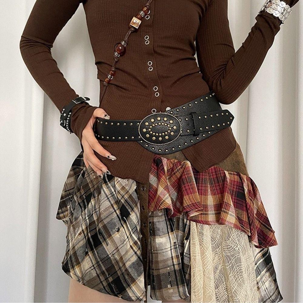 Vintage Women's Waist Belt Gothic Dress Jeans Belt Trendy Rivet Leather Belt  Streetwear