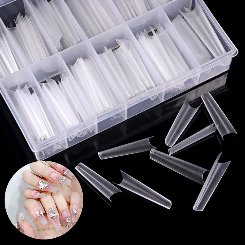 

Ultra-Thin French Nail Tips: Seamless, Frosted, Shallow Half-Cover Design