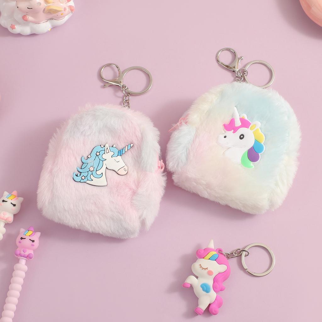 New Children's Unicorn Cartoon Wallet Plush Coin Purse Earphone Storage Bag Pouch Keychain Pendant Coins Wallet Kids Cute Purse