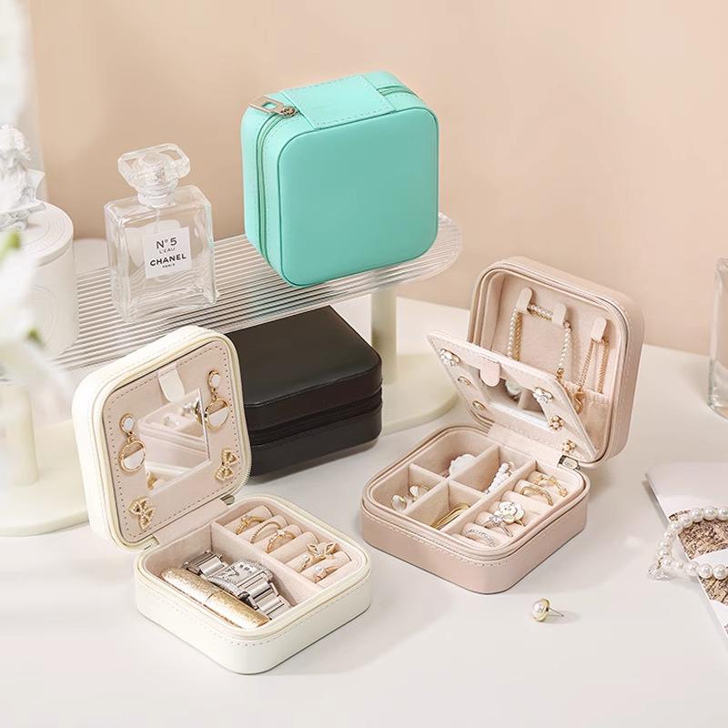 Korean Style Travel Jewelry Box with Mirror for Earrings and Rings