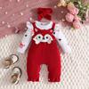 2025 Autumn/Winter Baby & Toddler Fox Heart Print Long Sleeve Footed Romper with Faux Straps & Headband