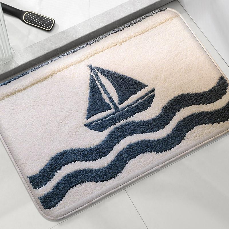 Wave Boat Anchor Bathroom Mat Water Absorbing Foot Mat for Toilet Bathroom Door Machine Washable Home Decor