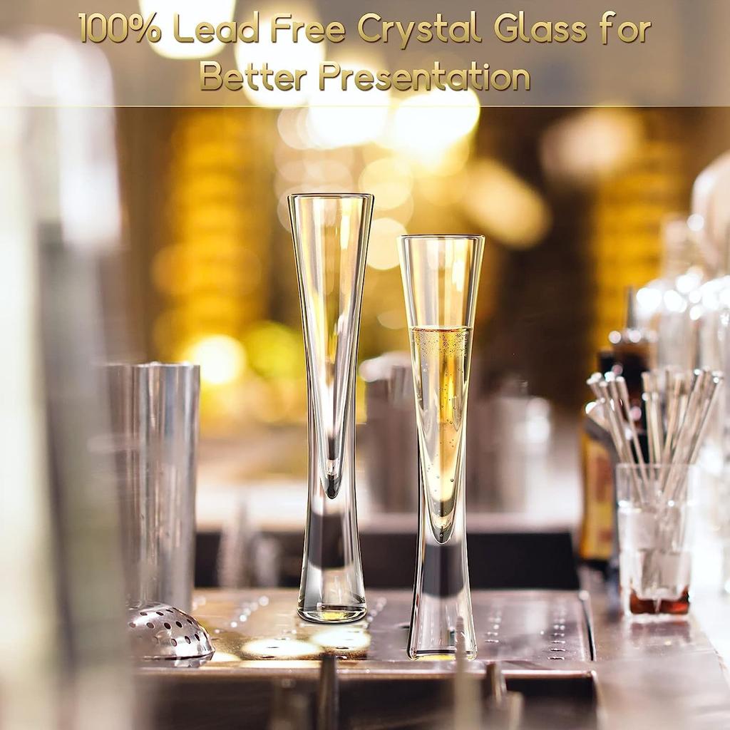 Morning Place Champagne Glasses, Champagne Flutes, Hand-Blown, Stylish Crystal Glasses (Set of 4)
