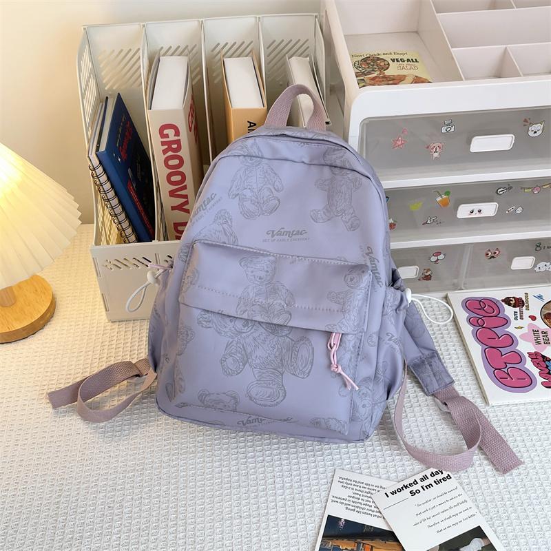 Bear Print Backpack Female Student Backpack Junior High School Students Large Capacity Schoolbag