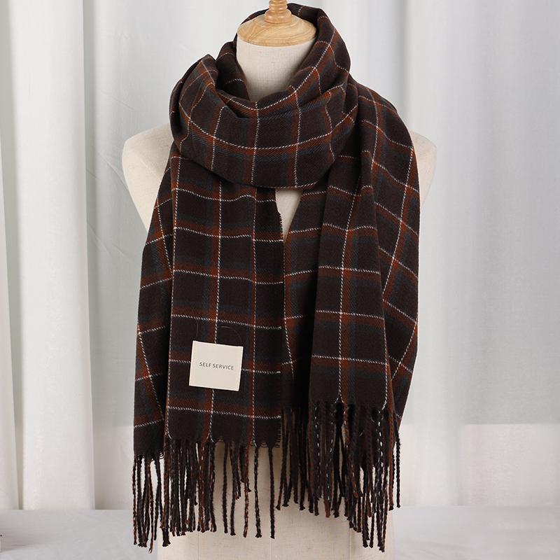 Plaid Long Scarf Winter Warm Cashmere Women Pashmina Foulard Bandana Scarves Female Luxury Hijab Tassel Shawl Wraps  Pareo