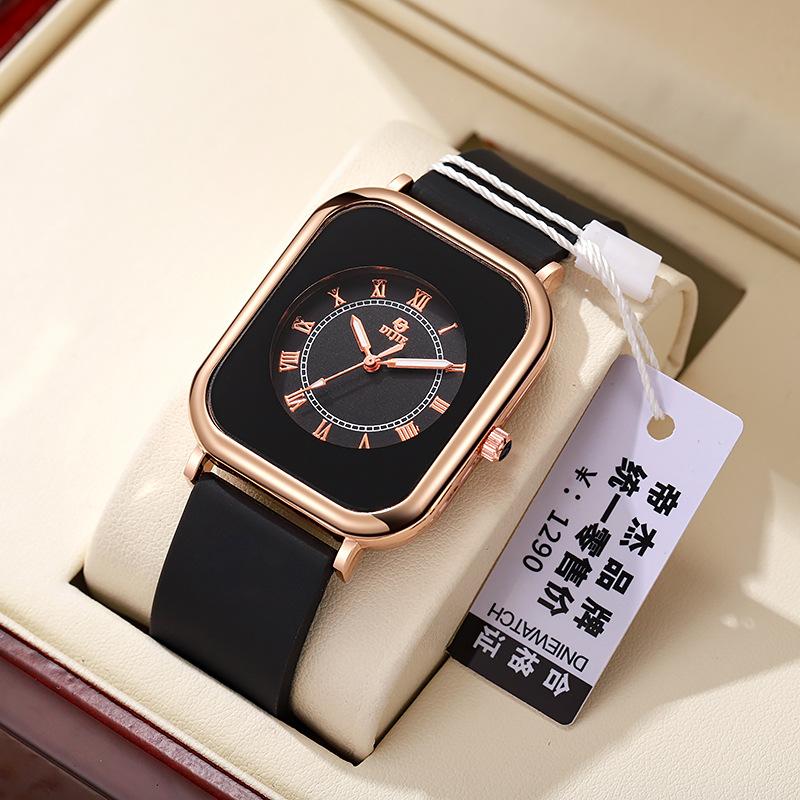 Literarisches Quadrat Xiaoxiangfeng Leuchtendes Quarz-Armbanduhr, Modische Farbe Kleines Quadratische Uhr, Paar-Uhr für Schüler und Schülerinnen