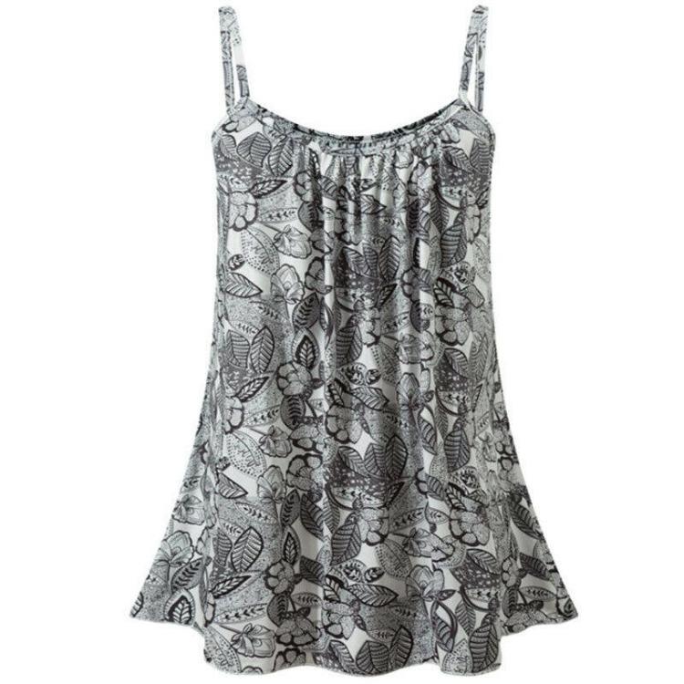 

Plus Size Women Spaghetti Strap Cami Top Floral Off Shoulder Casual Shirts Summer Streetwear Tee XXL сірий