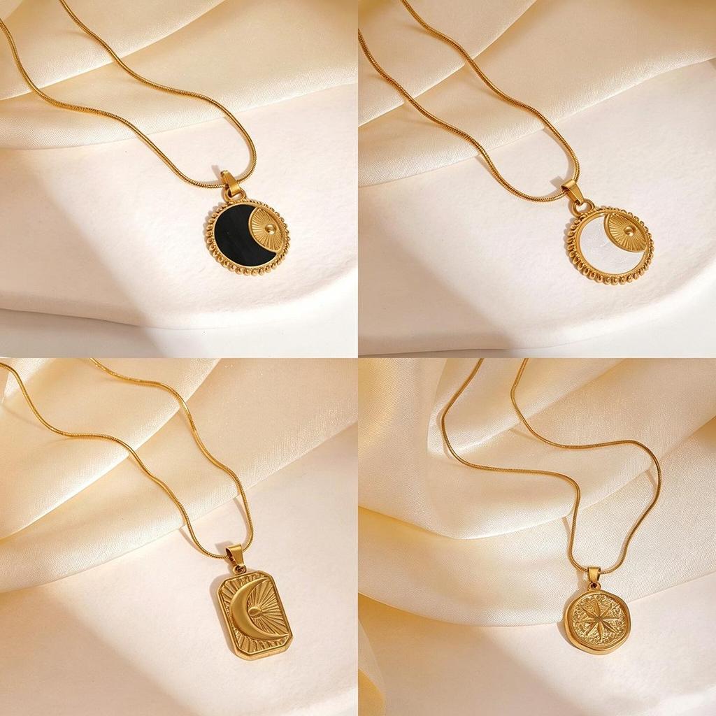 European-American Retro Stainless Steel Two-Tone Square Pendant Necklace for Women - Gold-Plated, Fade-Resistant Fashion Chain