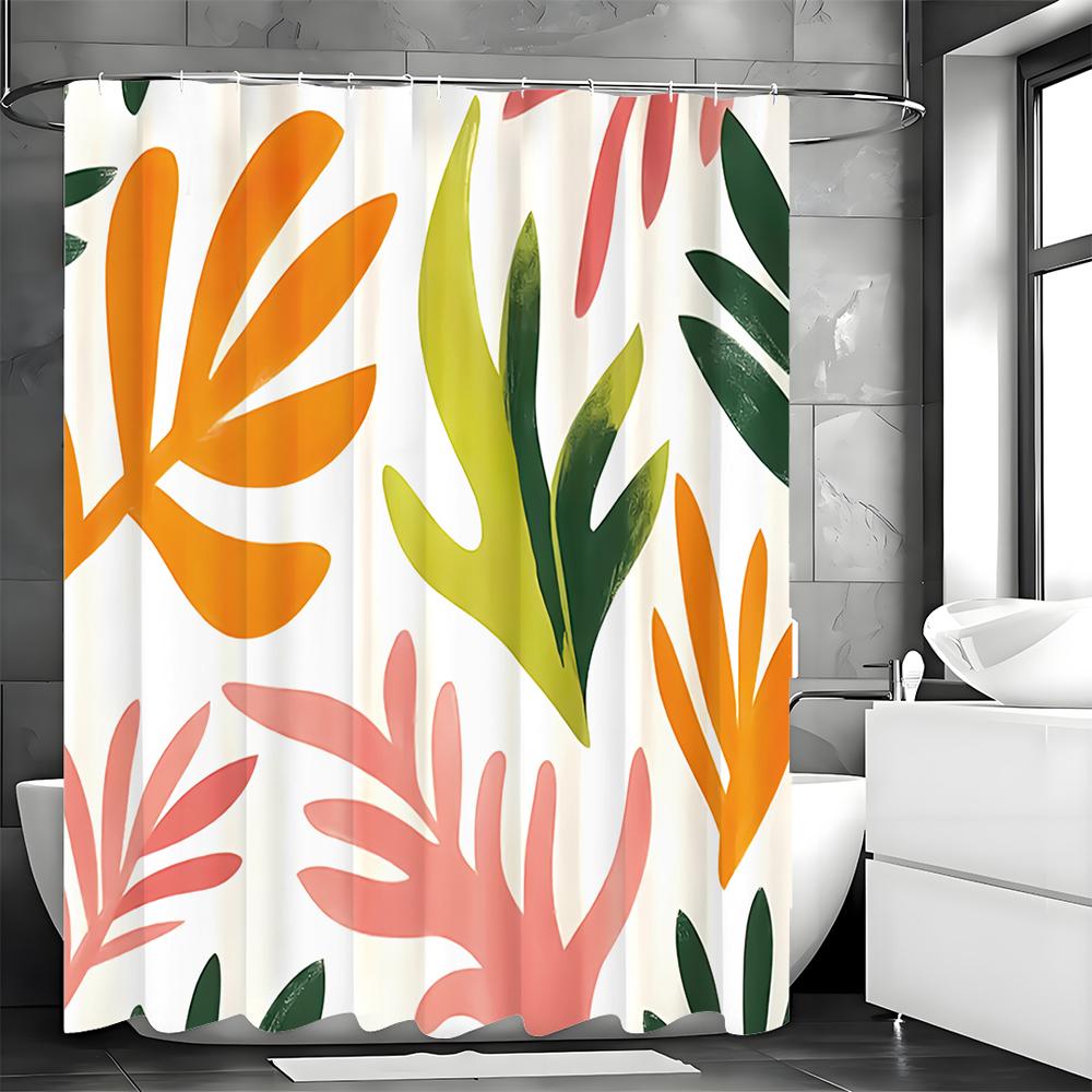 Colorful Leaf Shower Curtain, Bathroom Decorative Shower Curtain, Waterproof Shower Curtain with Hooks
