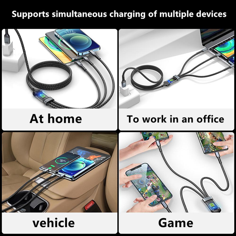 3-in-1 USB 100W Fast Charger Cable Car USB To Type-C Micro LIGHTNING Cable For iPhone 16 15 14 13 Samsung Xiaomi Huawei