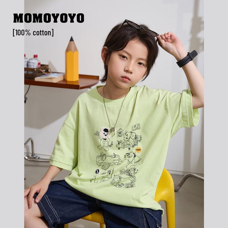 Chenchenma Kids Green Cartoon Print 100% Cotton Short Sleeve T-Shirt 10128D 100