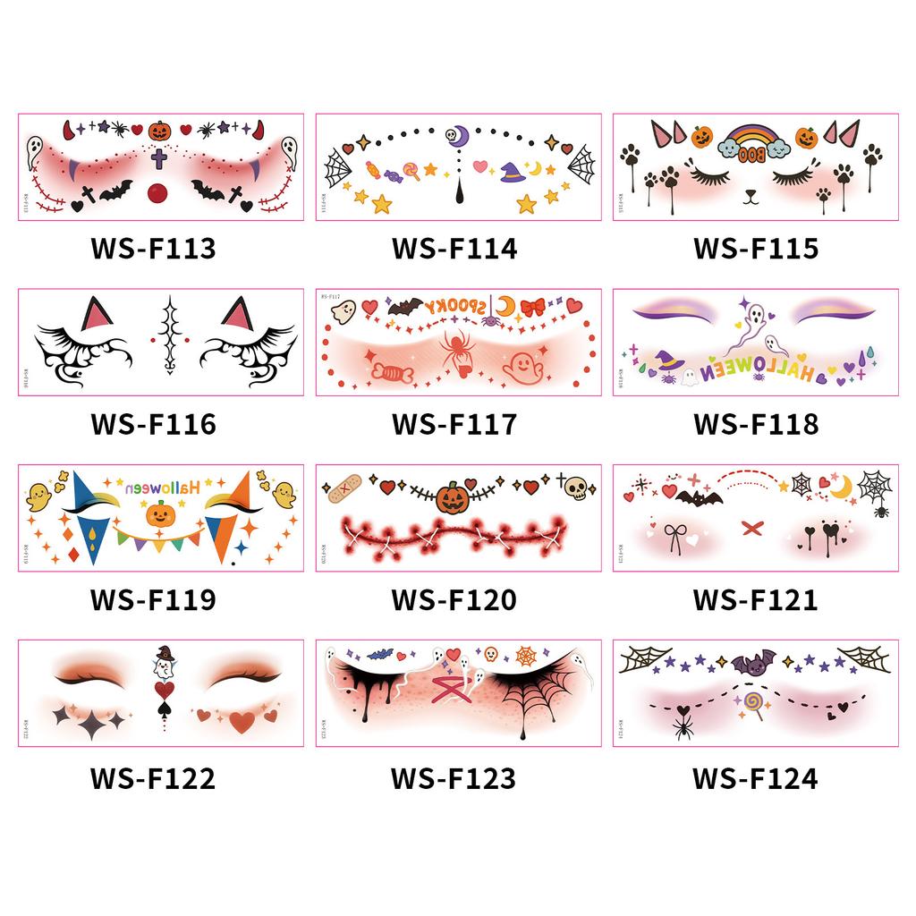 New Halloween Makeup Face Stickers, Cute Ghost Makeup Tattoo Stickers, Party Stickers, Waterproof and Sweat-resistant Tattoos