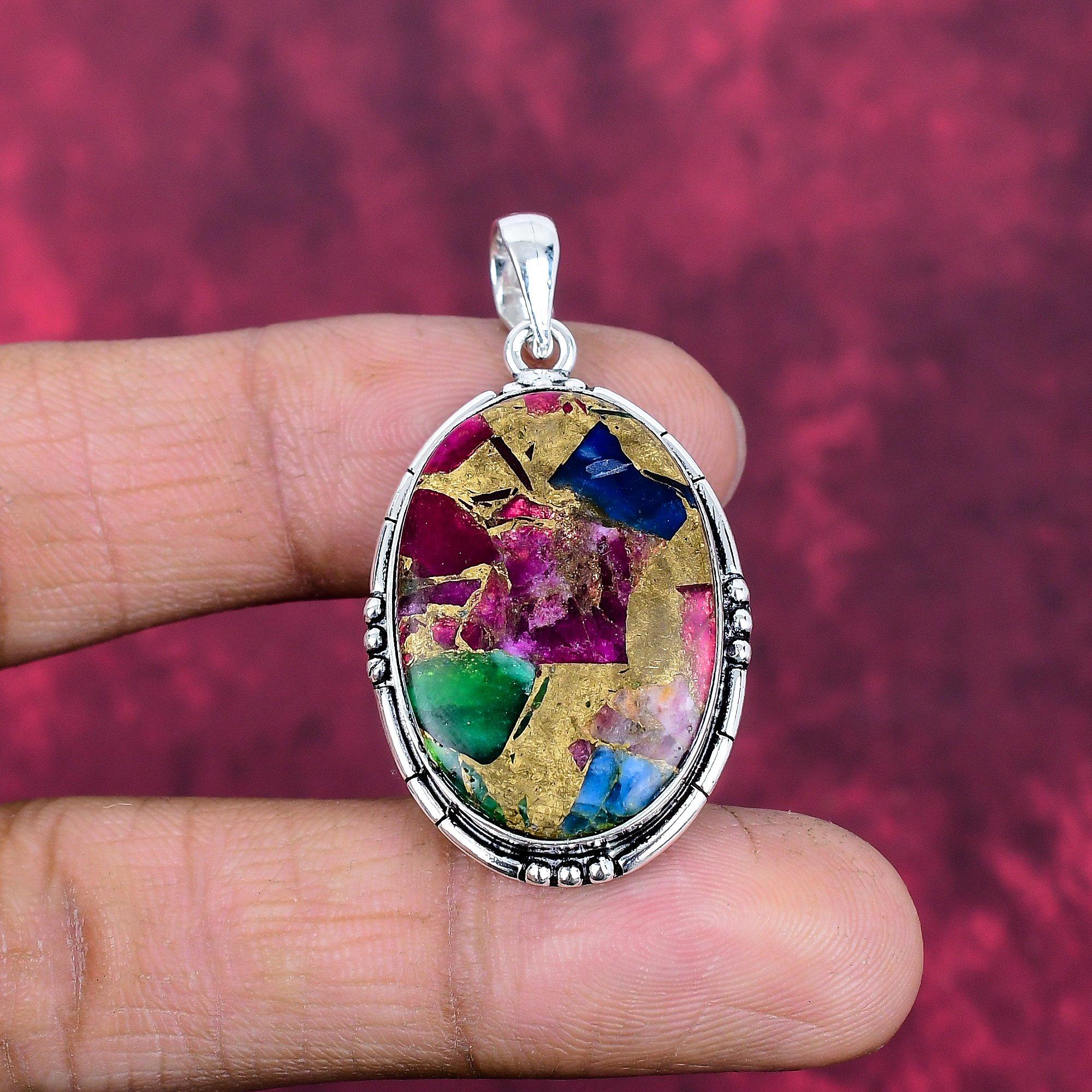 

Кулон из розового жемчуга и медной бирюзы, Ювелирное изделие из стерлингового серебра 925 пробы, Кулон с драгоценным камнем, Подарок для нее, Изысканное ювелирное изделие ручной работы 1.77 Inches