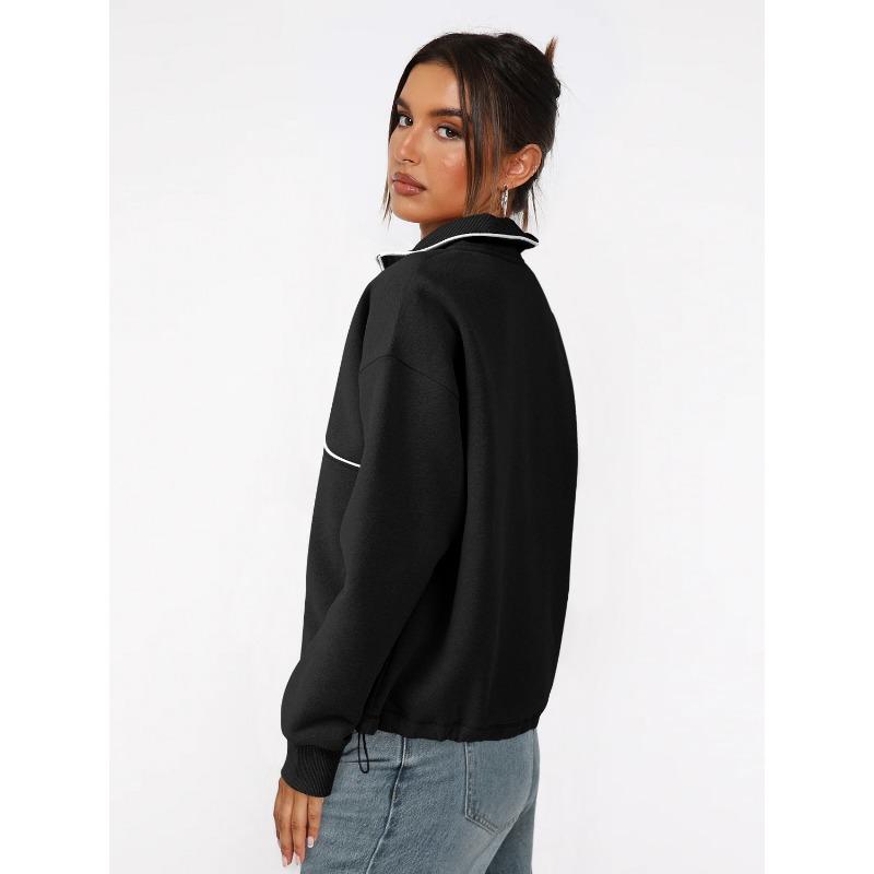 Damen S Halber Reißverschluss Langarm Sweatshirt Kontrastfarbe Lässiges Oberteil