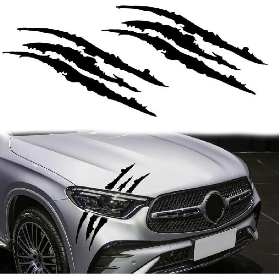 2PCS Car Stickers Reflective Monster Claw Scratch Marks Light Bumper Sticker Waterproof, Claw Marks Decal Reflective Sticker for Car Headlamp,