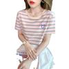 2026 summer new round neck short-sleeved women's t-shirt embroidery tide Korean version loose versatile age-reducing striped top and clothing ins