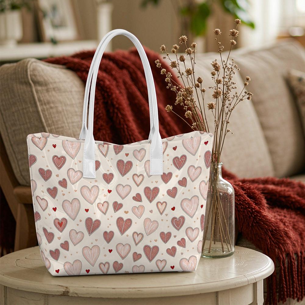 Sweet Heart Print Tote Bag Fashion Casual Ladies Daily Shoulder Handbag Portable Shopping Purse for Women