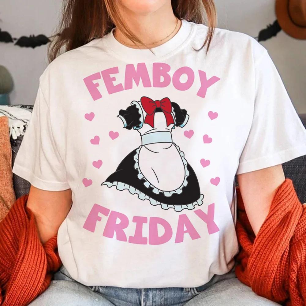 New Femboy Tees Shirt Women Funny Harajuku T-shirt Female Comic Designer Graphic Clothes Summer Clothing White Short Sleeve Tops
