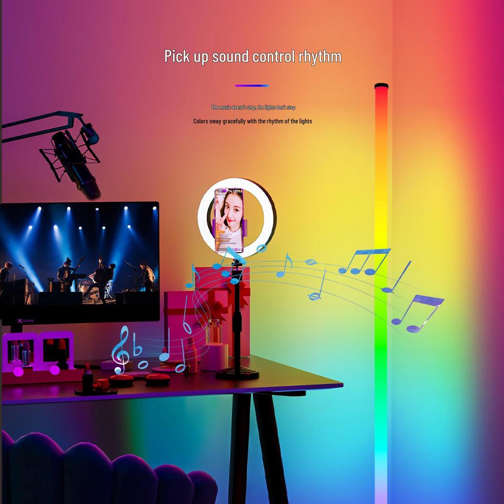 360° Voice-Control RGB Rhythm Floor Lamp - Dynamic Desktop Atmosphere Light with Full Illumination
