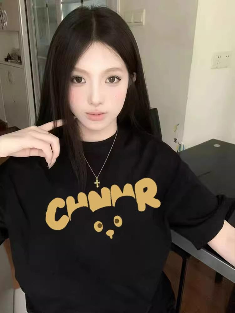 

2025 Women s Retro Black Short Sleeve Heavy Cotton T-Shirt - Trendy Summer Niche Design M [Premium Quality]
