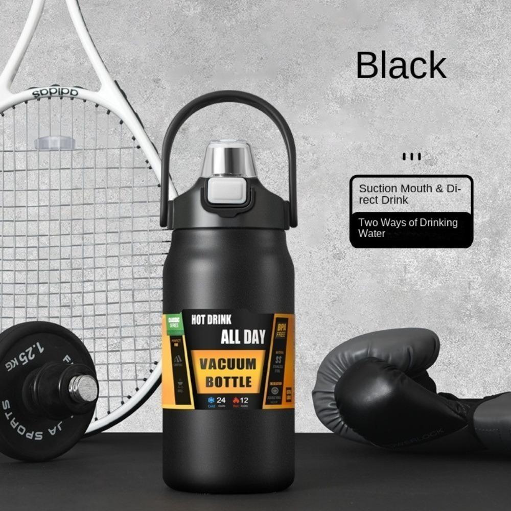 

304 Stainless Steel Thermal Mug with 2-in-1 Straw Drink Cup Cold Water Cup 1000ml чёрный