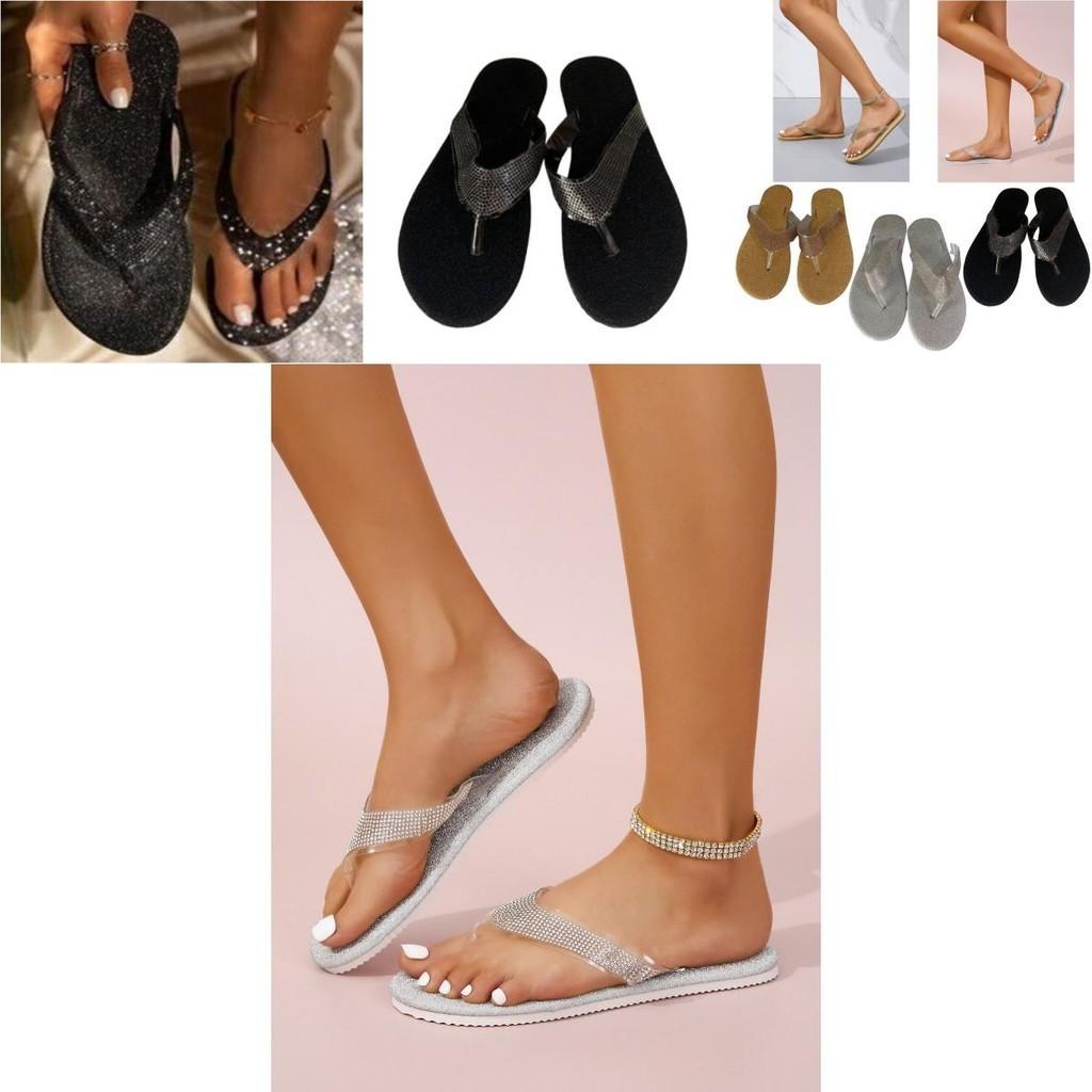 2022 Summer New Arrivals Plus Size Casual Rhinestone Flat Women's Slipper In Stock