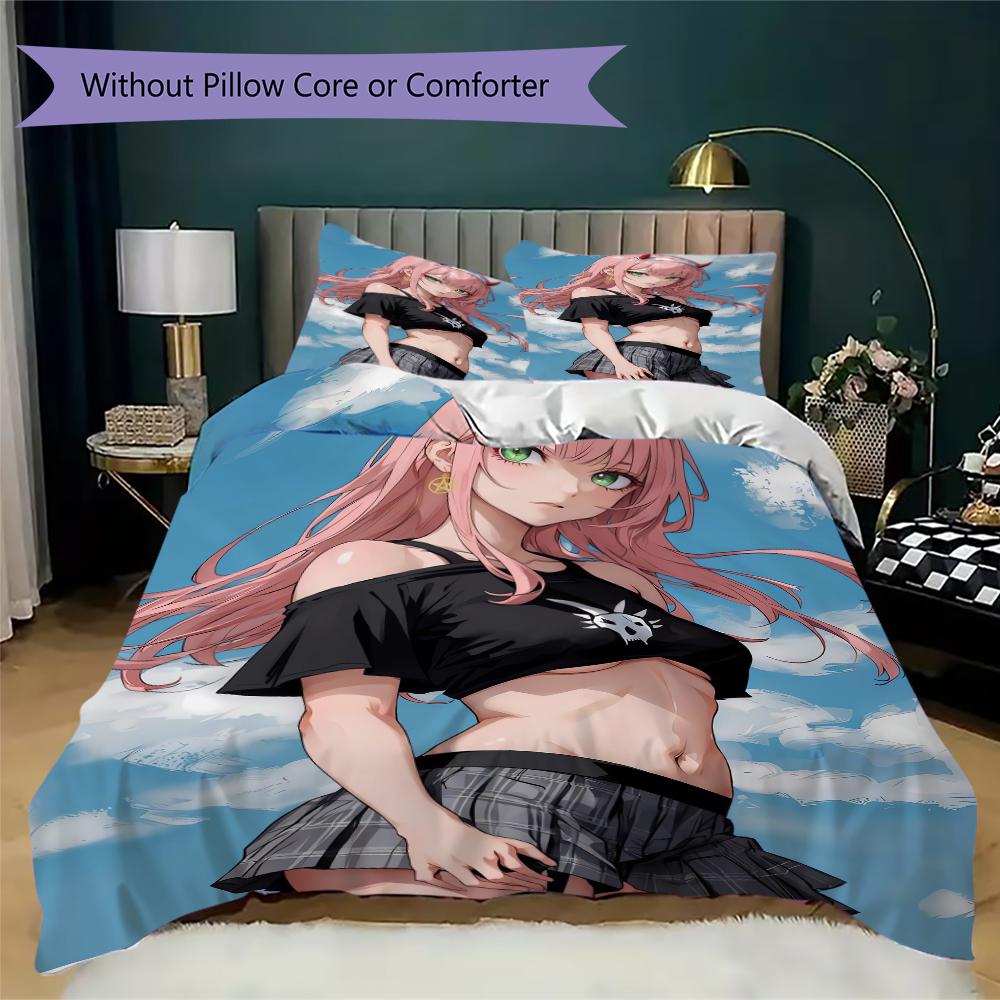 Darling In The Franxx Pattern Bedding Uilt Set Uilt Cover Pillowcase Home Decoration Birthday Gift (1 * Duvet Cover + 2 * Pillowcase Without Core)