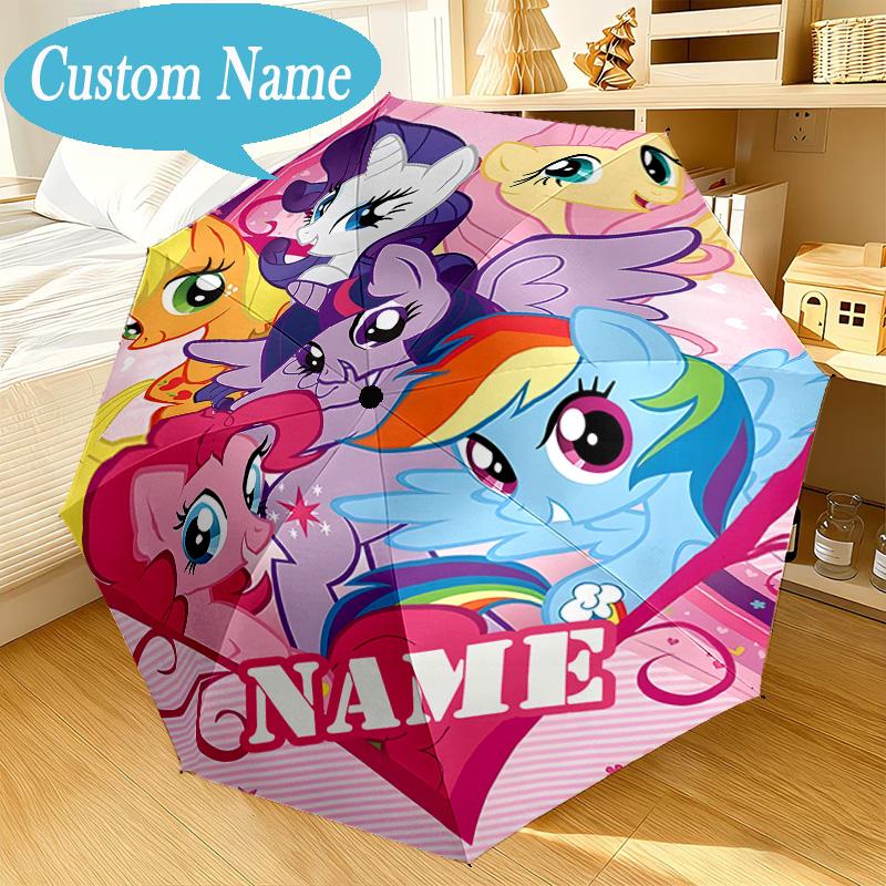 Custom Name Rainbow Unicorn Umbrella Folding Umbrella, Automatic Umbrella 8-Frame for Travel, Casual Lightweight Birthday Christmas gift