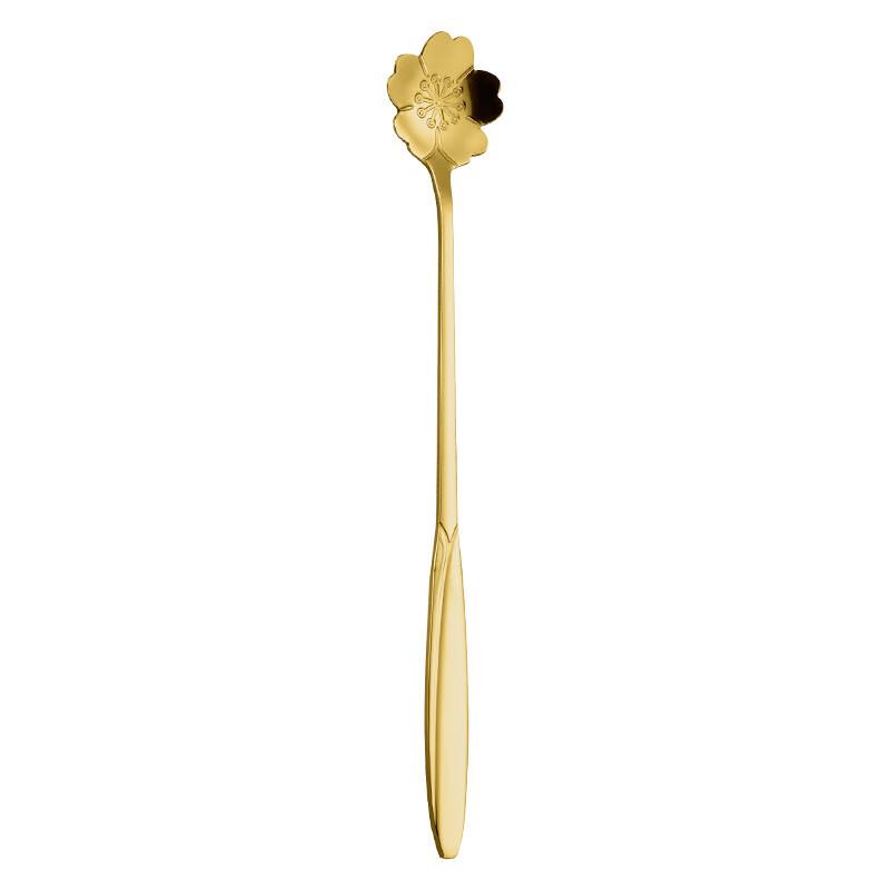 Huazao Baijia A1 Stainless Steel Golden Cherry Blossom Long Handle Spoon - 10-Pack