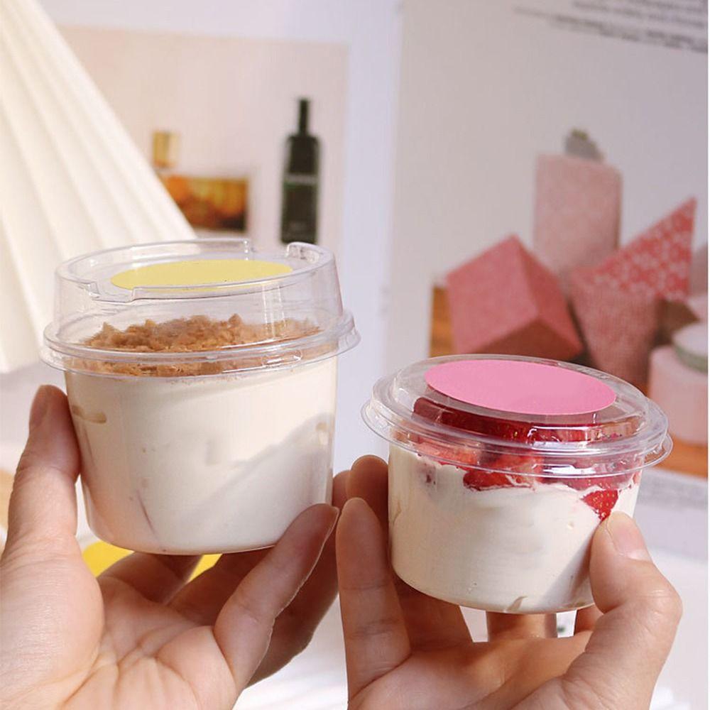 50Pcs Clear Plastic Dessert Cups Bowl Containers Dessert Cups with Lid  Kitchen Bar Supplies
