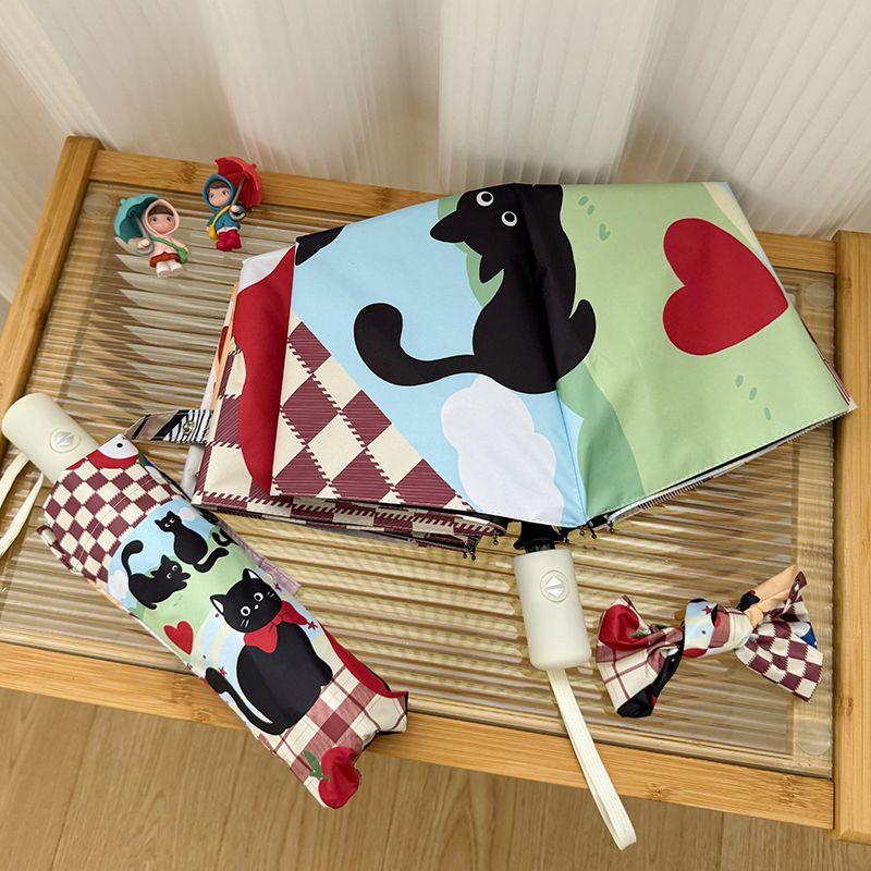 Black Cat roztomilý deštník Černý povlak Voděodolný Plně automatický skládací deštník Slunečný a deštivý deštník Studentský UV ochrana