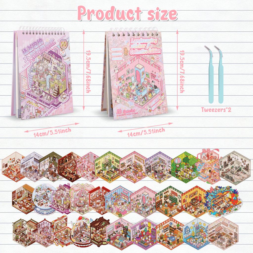 Scene Sticker Book Stress Relief 3D Sticker Scene Set Stimulate Imagination 3D Miniature Landscaping Books for Children Birthday