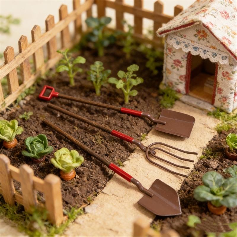 Farming Tool Kits Miniature Gardening Tool Set with Shovel Rake For 1/12 Doll House Accessories And Kids Educational Fun