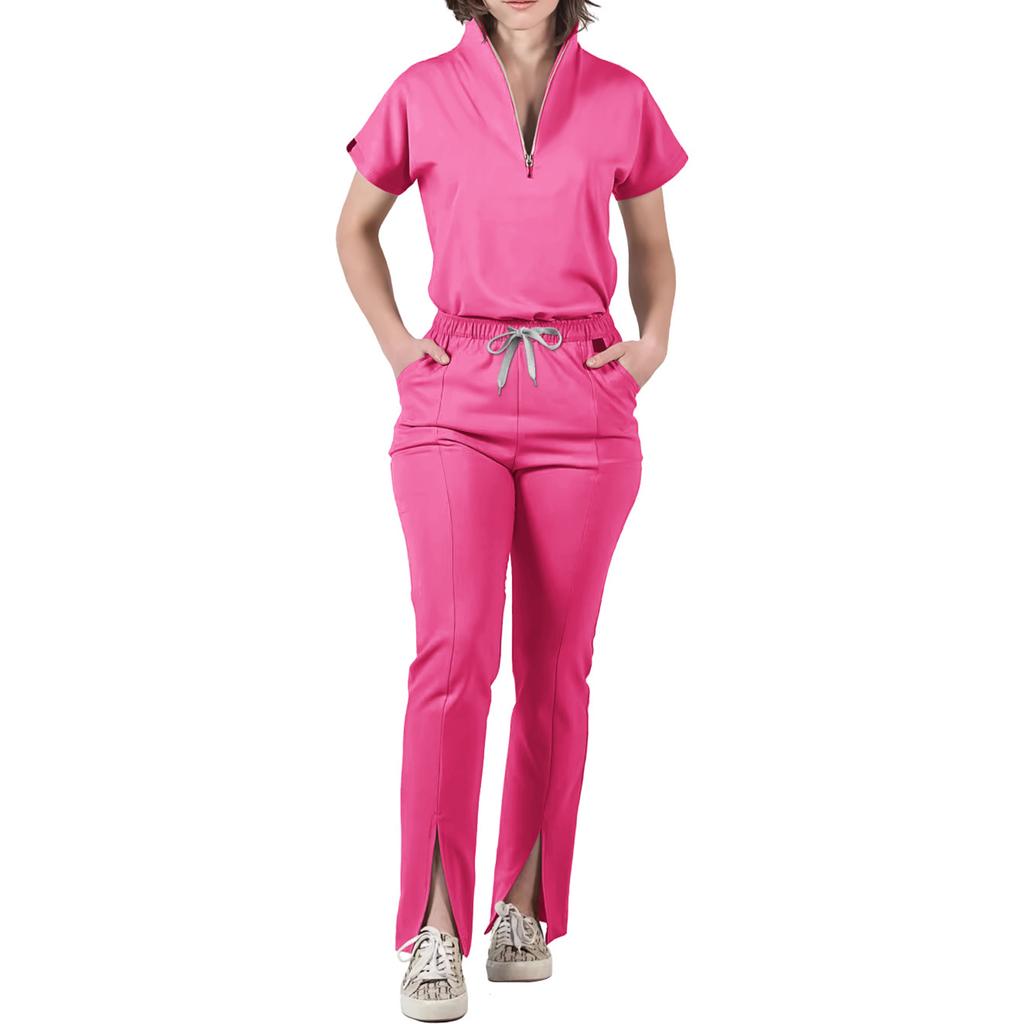 Women's Loose And Comfortable V-neck Short Sleeved Workwear With Multiple Pockets Suit Set