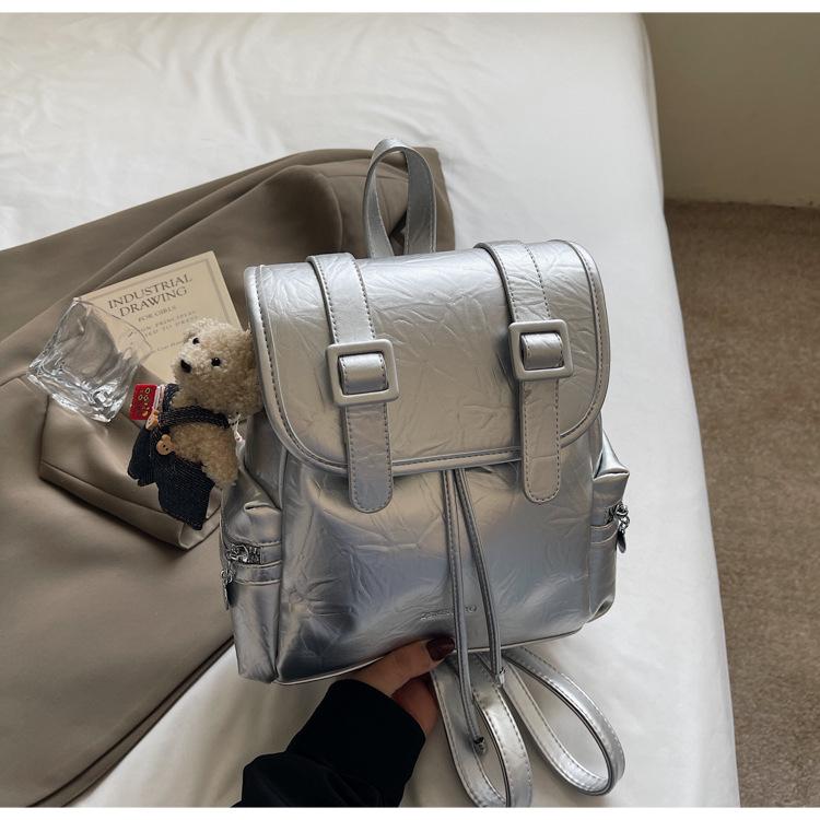 Large Capacity Casual Backpack Women's New College Style Student Schoolbag Simple Leather Travel Backpack