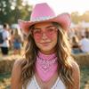 Fluffy Trim Bandana Heart-Shaped Glasses Pink Halloween Costume Accessories Set Cowboy Hat  Women